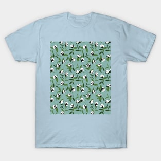 Cute Playing Panda in Green Garden Pattern T-Shirt